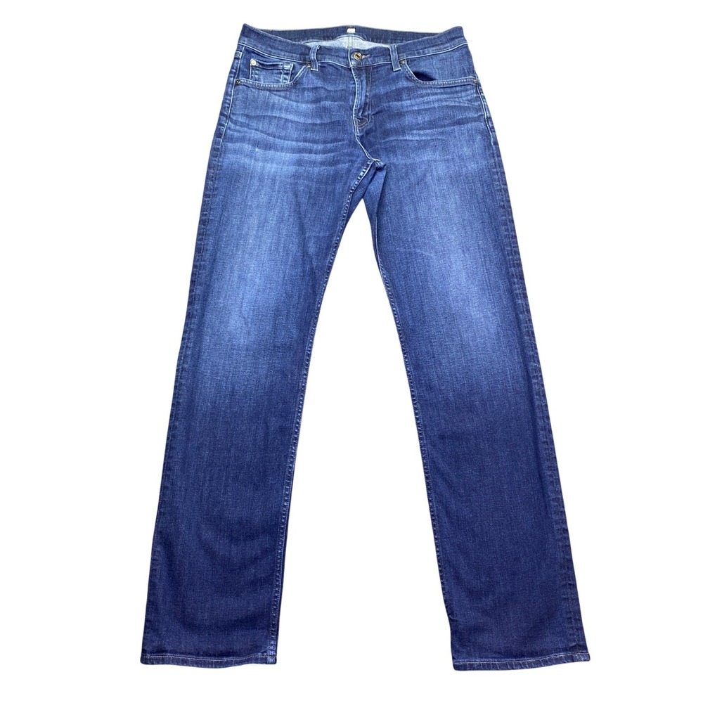7 For All Mankind Mens‎ Straight Leg Dark Wash Blue Jeans Sz 32 JT519075P Grunge